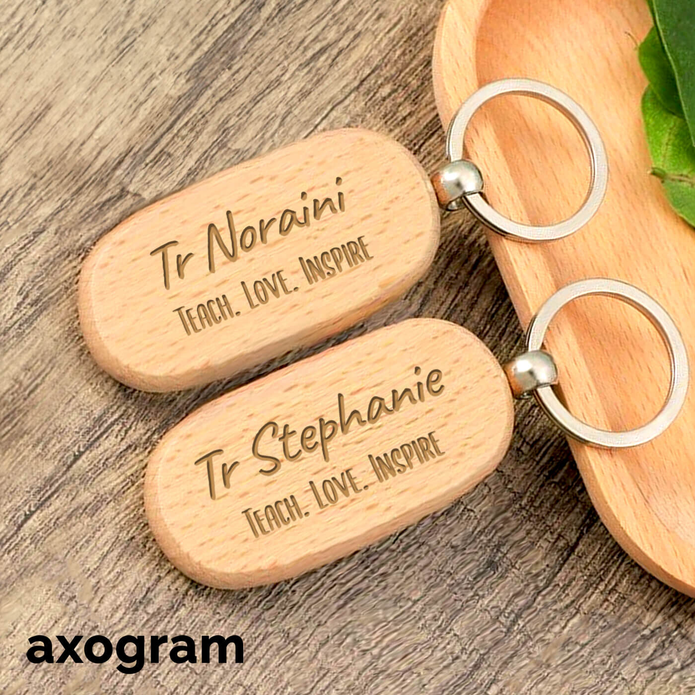 Teach Love Inspire Wooden Keychain